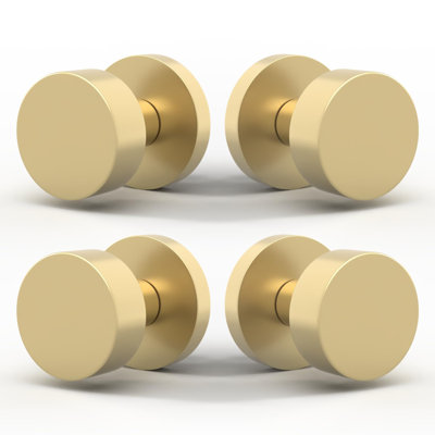 Mega Handles Buena Dummy Knob - ensemble de 4 poignées - bouton anti-rotation pour garde-robe et portes françaises, convient à toutes les portes standard - laiton satiné