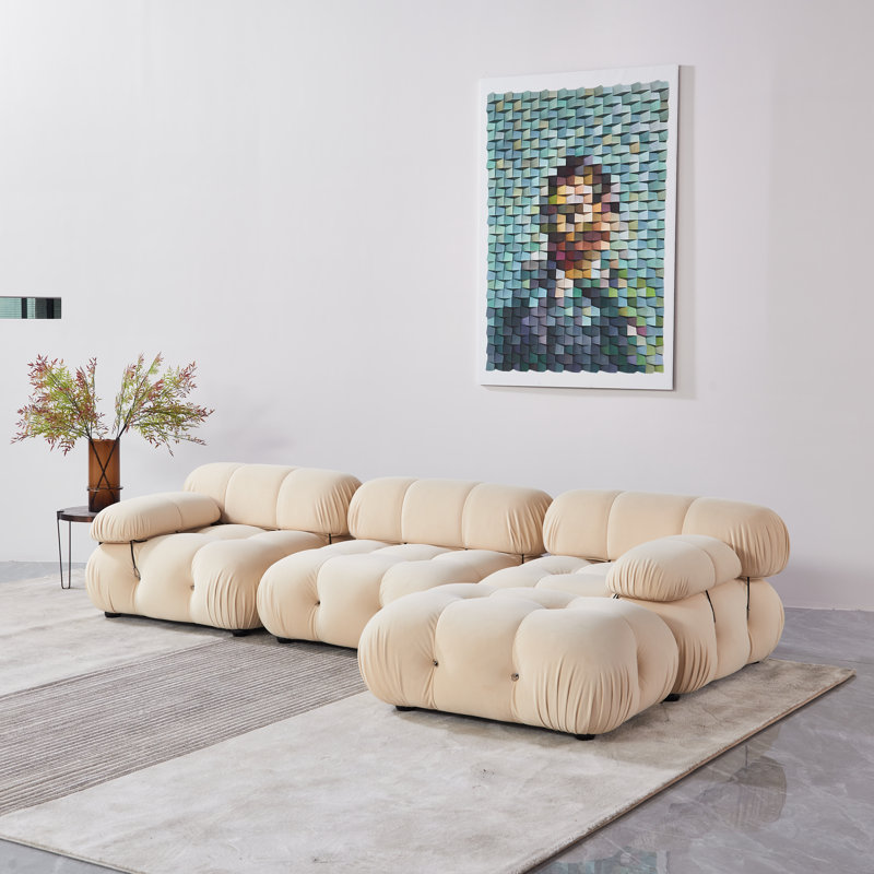Daimion Upholstered L-Shaped Sectional Reversible, Beige Velvet
