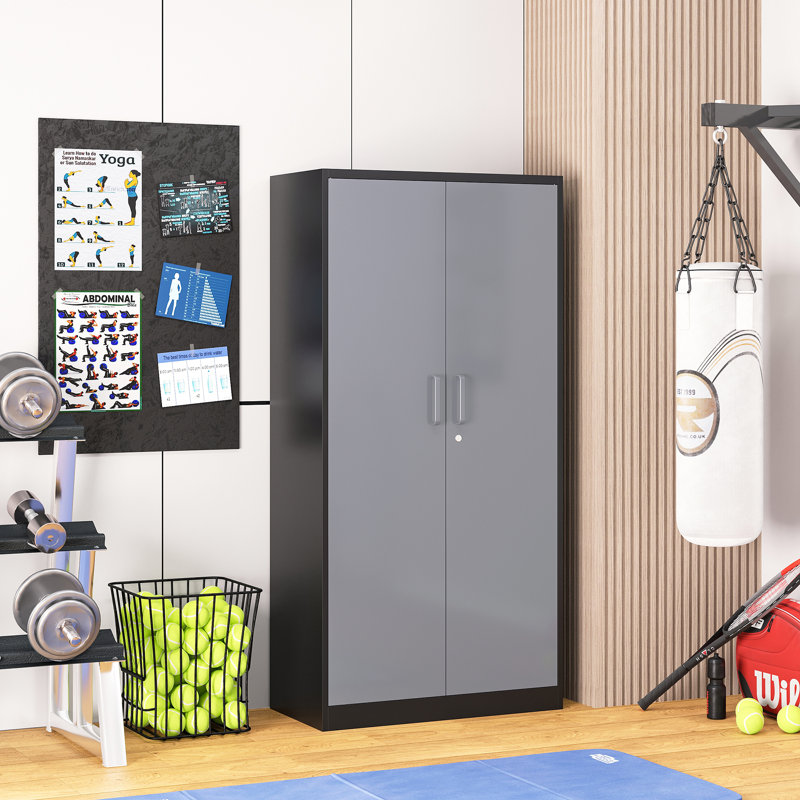 Delvale 6 - Shelf Steel Storage Cabinet ( 70.87'' H x 31.5'' W x 15.7'' D), Gray/Black