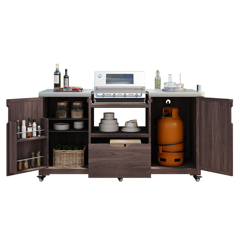 Îlot de cuisine d'extérieur 66,5 po K&K, Brun