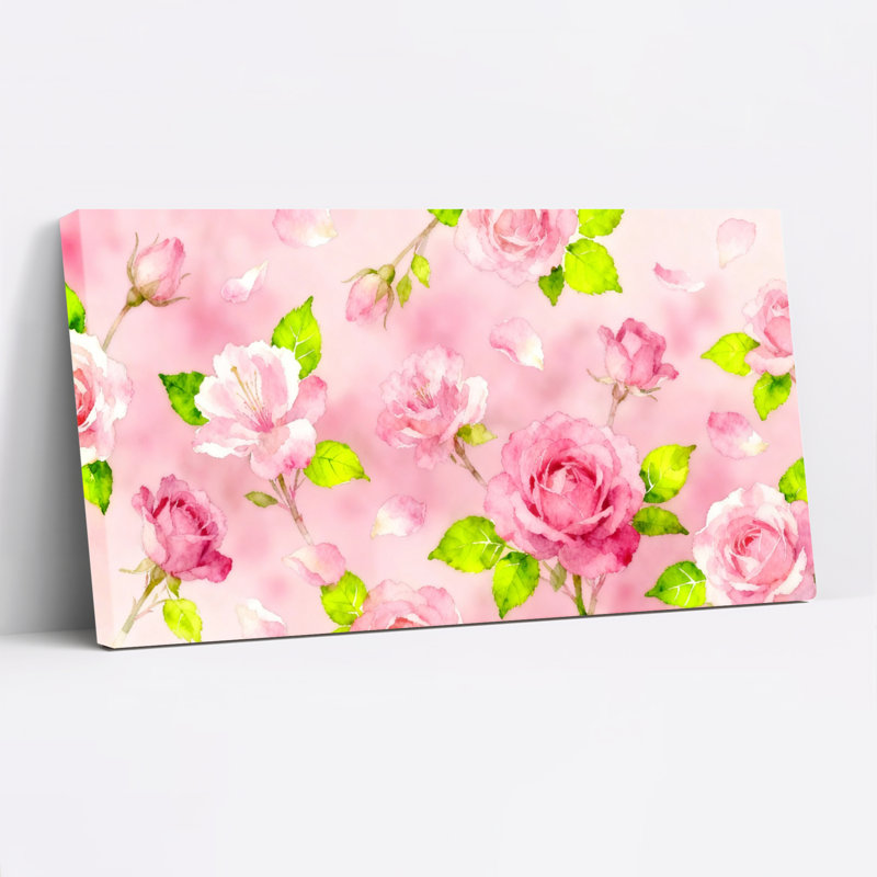 Ensemble de 1 tableau sur toile à motif floral de roses roses, H 12 po x l 36 po