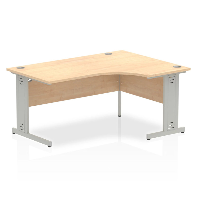 Impulse L-Shaped Metal Base Computer Desk, Silver, Maple, 73cm H x 160cm W x 120cm D