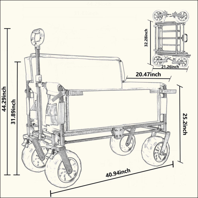 Chariot pliant 3-en-1 avec banquette - capacité de 500 lb de pneus de plage de 9 po x 4 po pour le camping et la plage