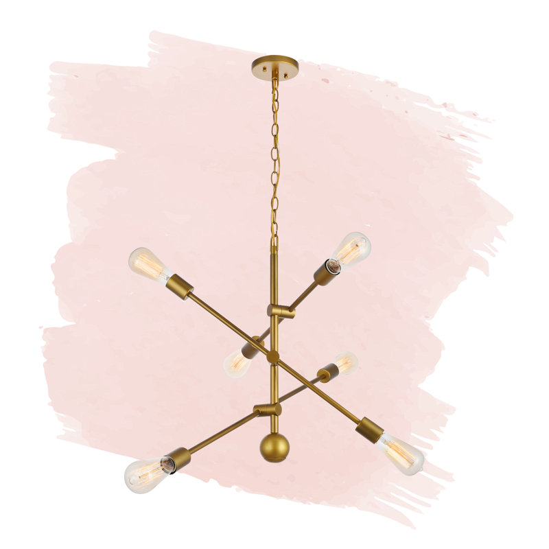 Whelchel 6-Light Dimmable Sputnik Chandelier, 82" H x 29" W x 29" D, Brass
