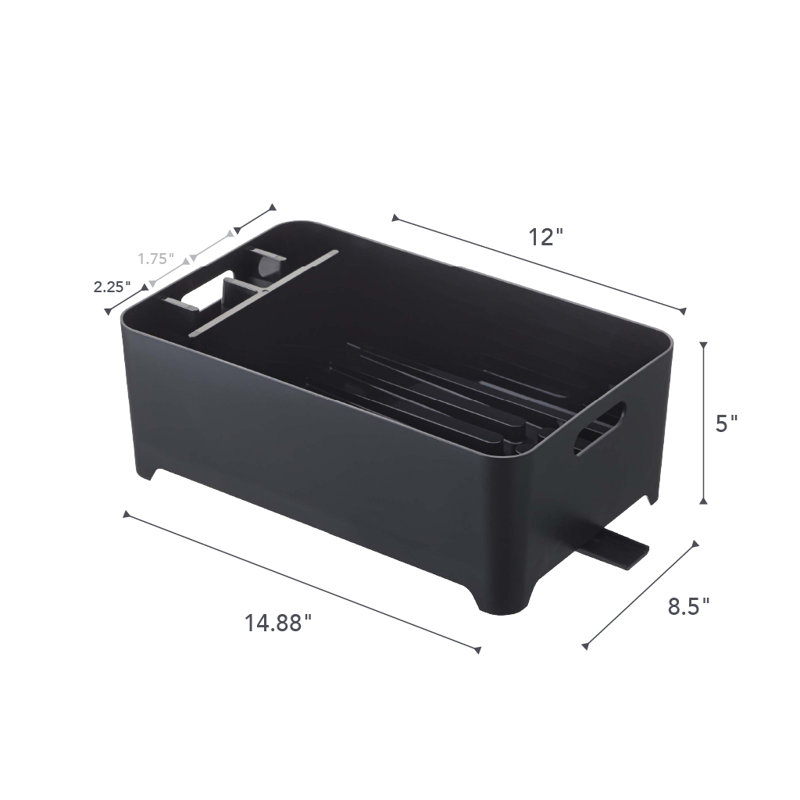 Black Plastic Dish Drying Rack with Utensil Cup