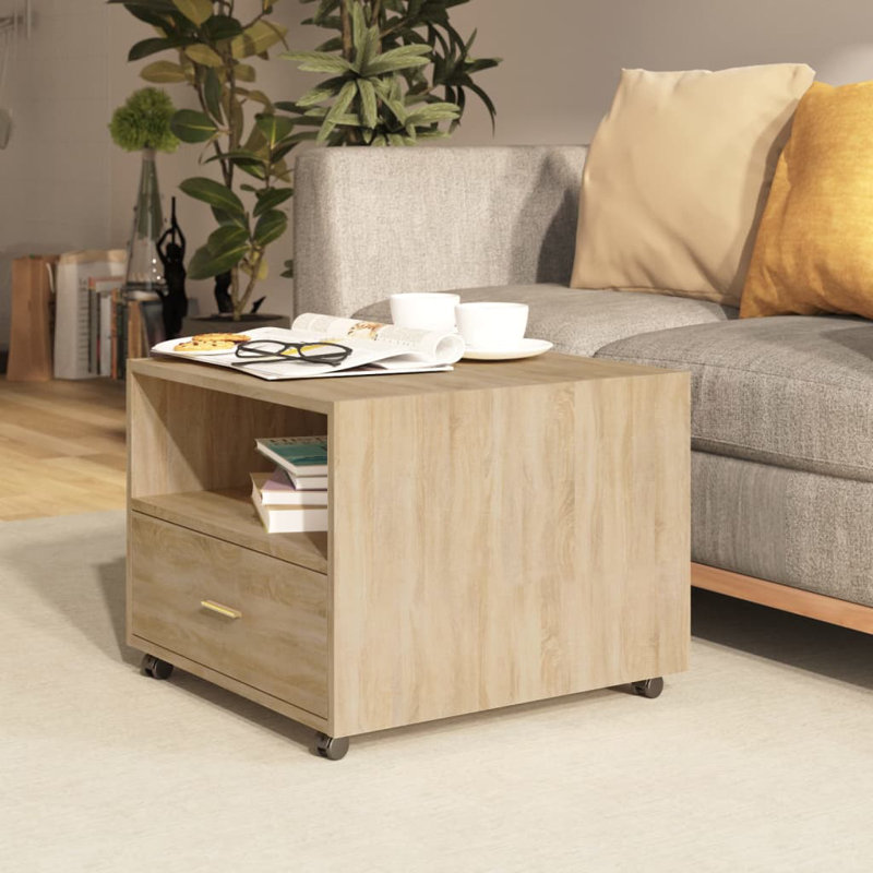 Jahmya Wheel Coffee Table with Storage, Sonoma Oak