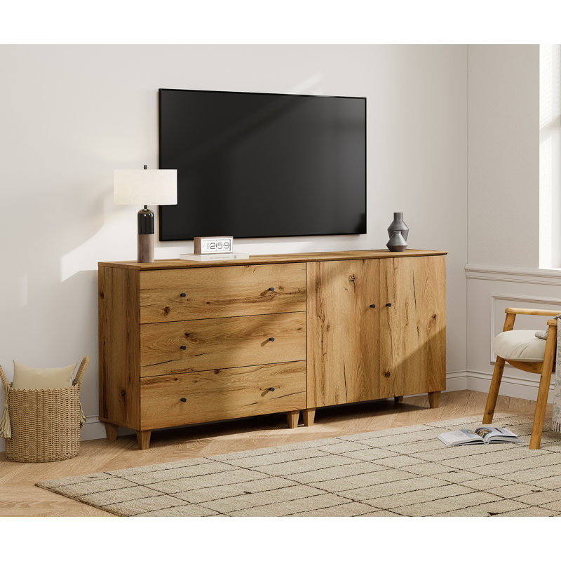 Meuble télé 2 en 1 pour téléviseur de 75 po ou moins, 70,8 po, Bois de chêne
