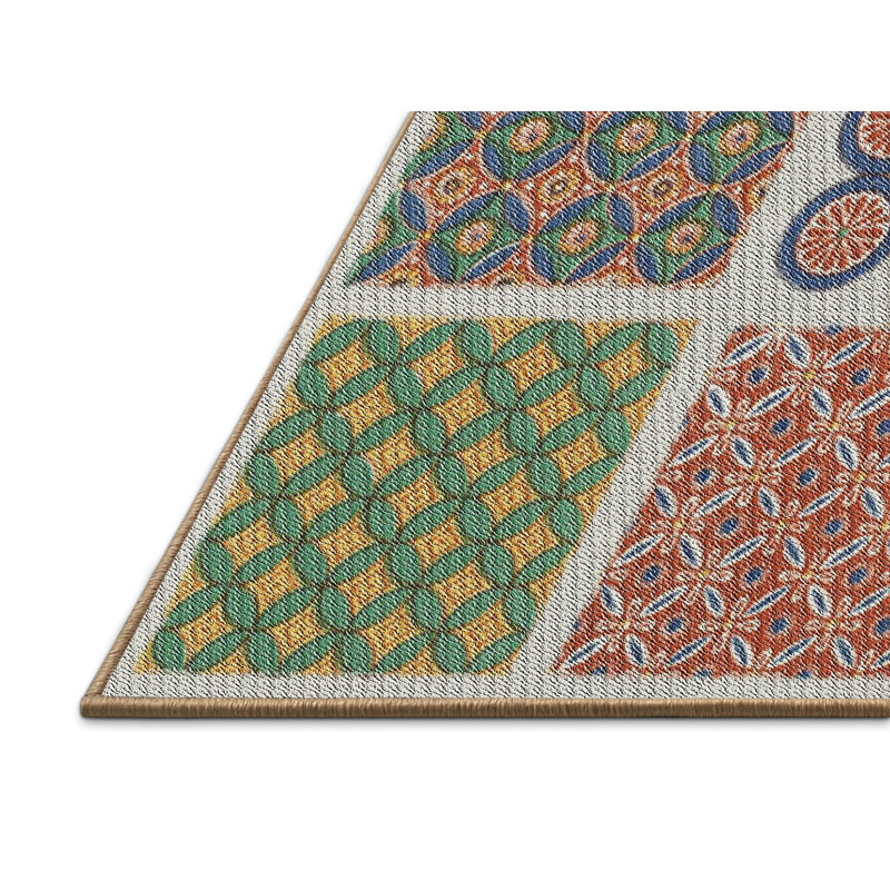 Tapis vert/bleu/rouge tissé à la machine, Rectangle 2 pi x 4 pi