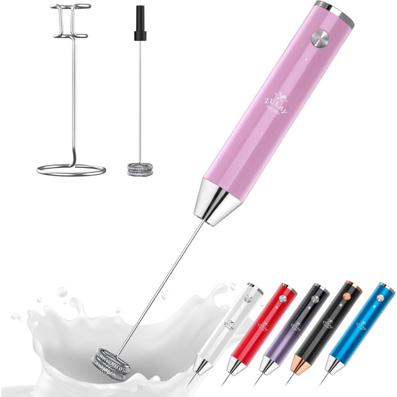 Mousseur à lait rechargeable Zulay Kitchen Lux - puissant moteur à 2 vitesses, entièrement imperméable, batterie 2000mah - mélangeur de boissons pour café au lait, cappuccino, matcha, poudre - rouge 