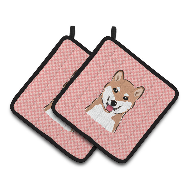 Cuisinier poignée shiba shiba de caroline trésors Checkerboard, Rose