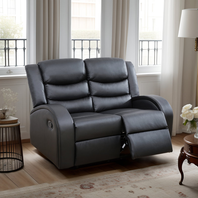 Causeuse inclinable de salon Ladeane, Similicuir noir