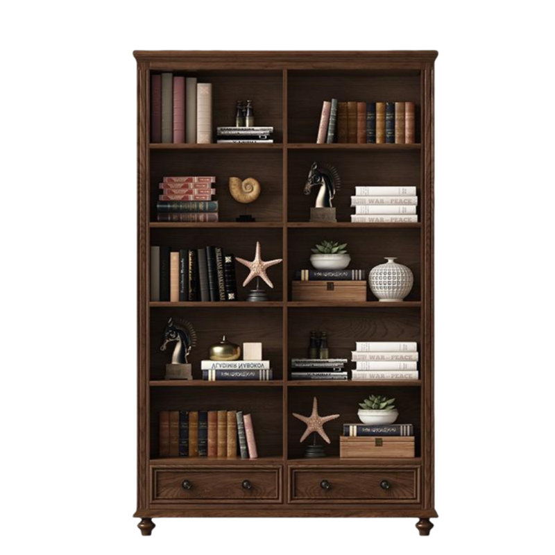 American country style bookcase, (5 Shelves) 70.08"H x 39.37"W x 13.78"D, Dark Brown
