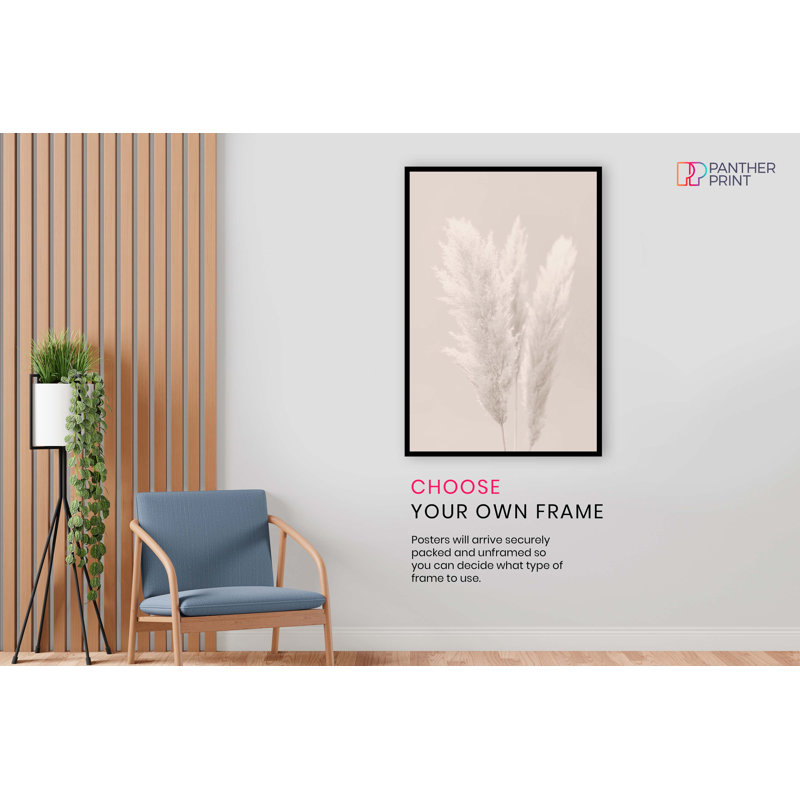 Panther Print Fine Art Prints White Pampas Grass Beige Background Artistic Unframed Poster, Pictures For Home Walls, Bedroom, Living Room & Bathroom Decor - No Frame Print