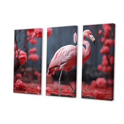Pink Flamingo Elegant Flair - Animals Canvas Wall Art Set