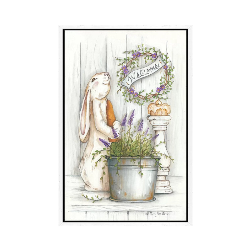 Welcome Bunny by Mary Anne June - Print on Canvas, White Framed, 101.6 cm H x 66.04 cm W