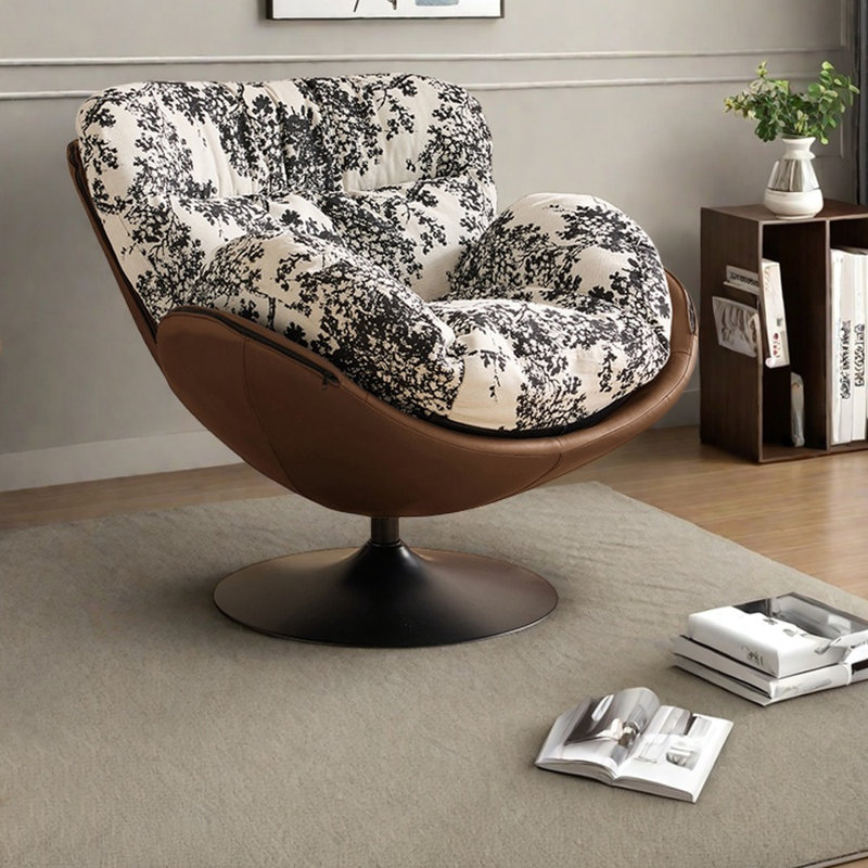 Chaise de loisir luxueuse pivotante et confortable, Brun / chenille blanche / similicuir, Jouet en coton