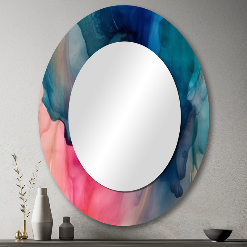 Blue and Pink Watercolor Mix - Blue Oval Wall Mirror Decor, 43" x 33"