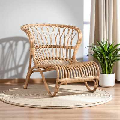 Delmi Curved Back Natural Rattan Accent Chair In Bohemian Style, 28.76'' H X 27.63'' W X 36.79'' D