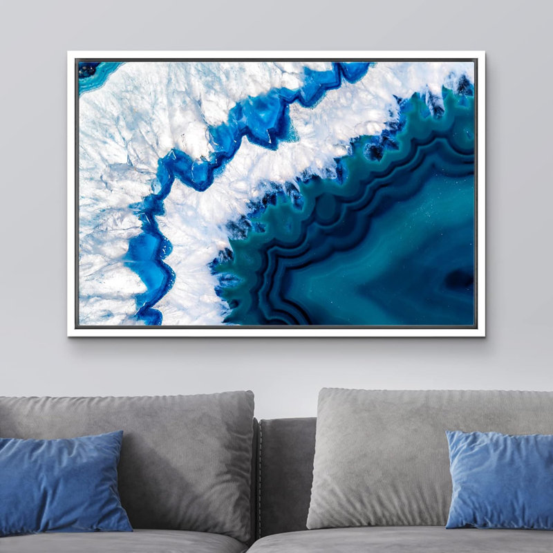 "White Blue Teal Crystal Gemstone Landscape Close Up", reproduction d'art sur toile, H 16 po x l 24 po x P 1,5 po