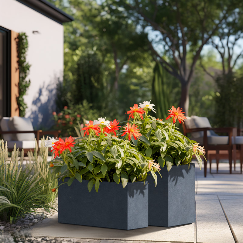 Ensemble de boîtes à fleurs en béton 2 pièces Kemya, Gris granite