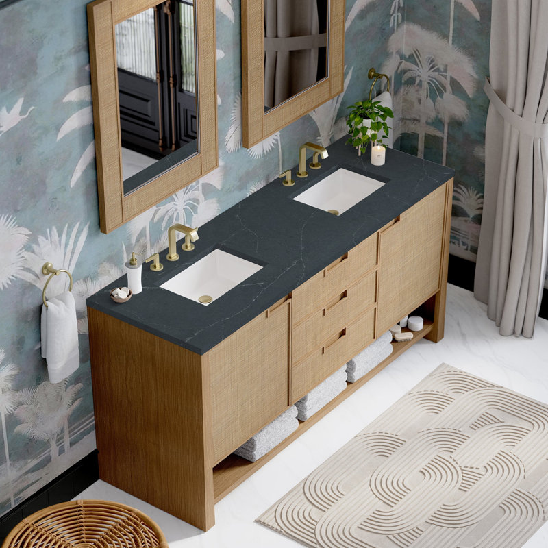Solene 72'' W Double Vanity, Charcoal Soapstone Quartz, 8" Centers