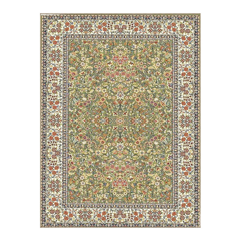 Machine Washable Green Floral Patterned Woven Base Modern Decorative Area Rug