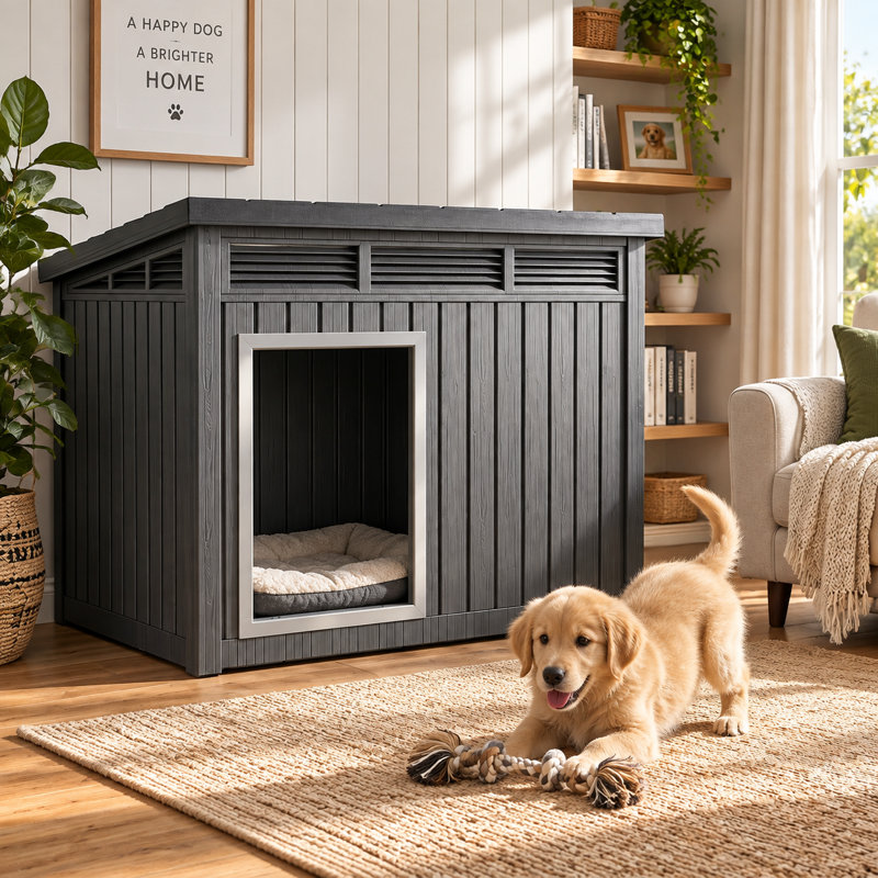 Niche pour chien en résine résistante aux intempéries et à toit amovible 24,15 po H (noir), Noir