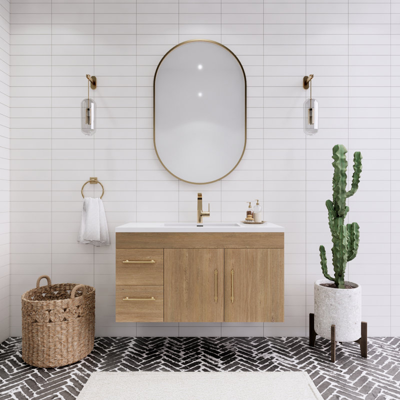 41.73228'' Single Bathroom Vanity with Acrylic Top, Teak Oak