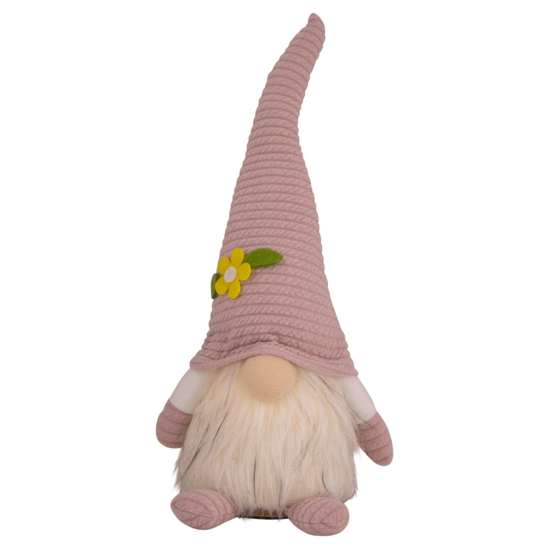 Gnome de printemps 12,25 po avec chapeau fleur, Rose