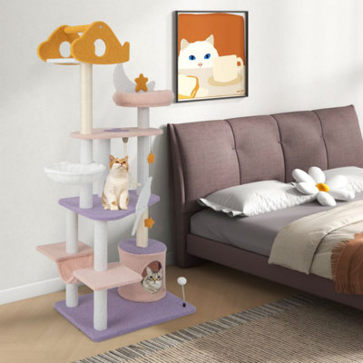 66 Inch Cute Cat Tree Cats Multi-Level Tall Cat Tower With Sisal Covered Scratching Posts