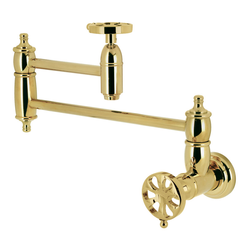 Kingston Brass Belknap Two-Handle 1-Hole Wall Mount Pot Filler Faucet, Polished Brass