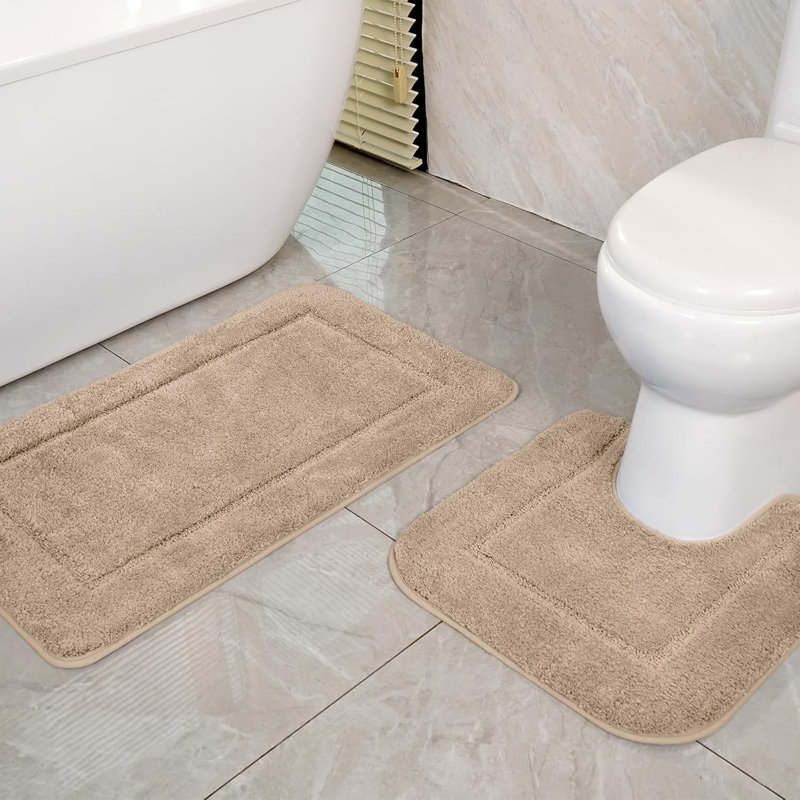 2 Piece set Rectangle Bath Mat, Camel