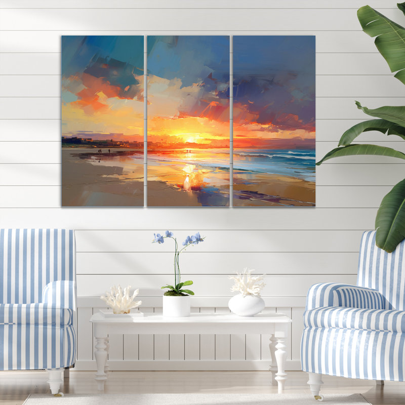 Art mural sur toile, plage du propriétaire, coucher de soleil vibrant, coucher de soleil, H 28 po x l 36 po x P 1 po