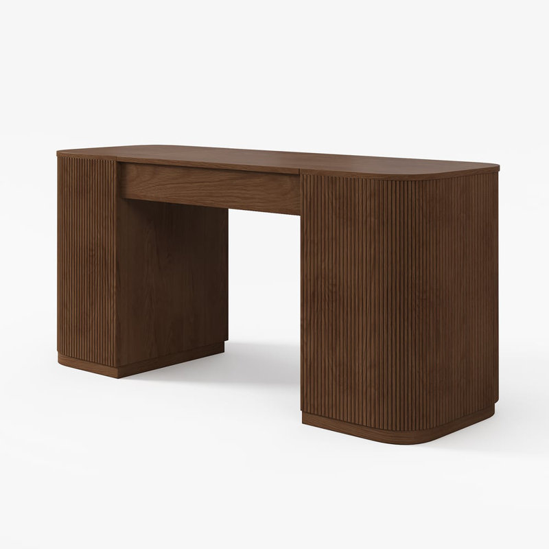 Modern Standing Writing Desk With 2 Doors & Ample Storage Office Desk, Walnut