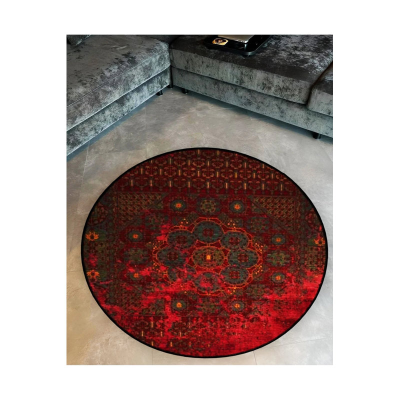 Burdy Themed Motif Traditional Patterned Round Woven Base Vintage Decorative Carpet, Round 3'4"