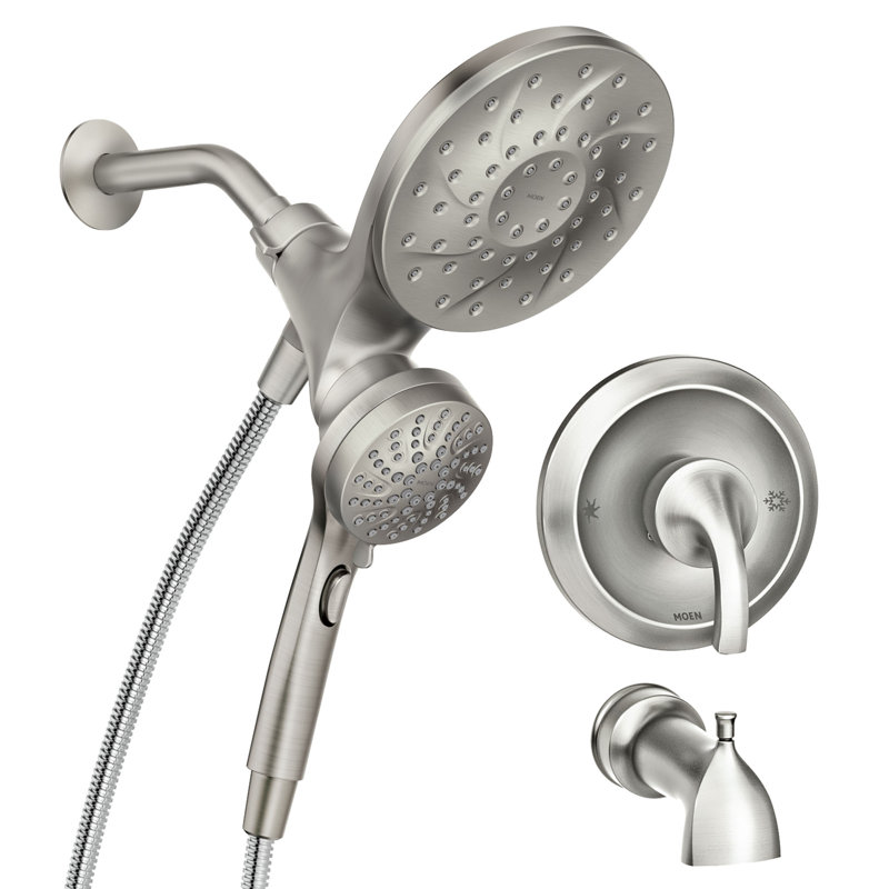 Moen Engage Tub and Shower Faucet with Magnetix Dual Shower Heads, Valve Included, Brushed Nickel