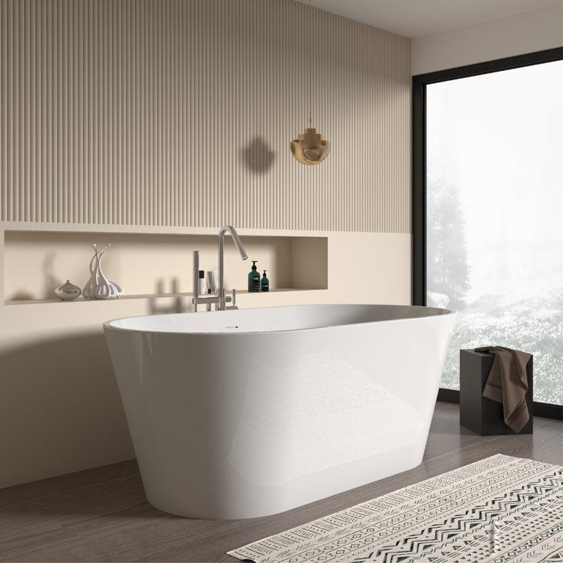 Skysea 67" in. x 31 1/9" in. Freestanding Soaking Acrylic Bathtub,with drain 2 in.,Gloss White