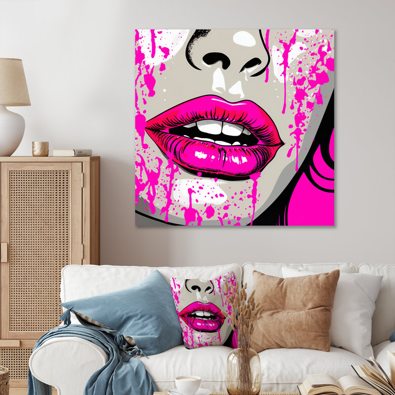 Popart sensuel, lèvres roses sur toile, H 24 po x l 24 po x P 1 po, Toile tendue