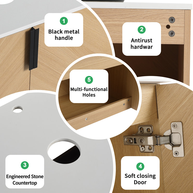 30" Single Wall-Mounted Bathroom Vanity Set With Art Sink , Floating Vanity With 2 Soft Close Doors, Glossy White