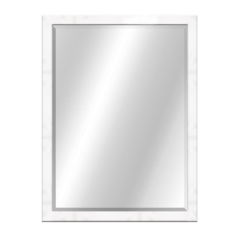 Flat Beveled Wall Mirror, 32" x 26", High Gloss White