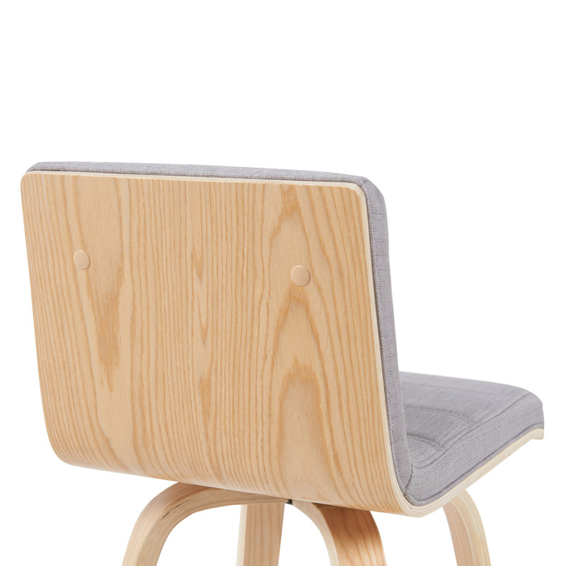 Biance Modern Swivel Counter Height or Bar Height Stool with Upholstered Seat and Wood Frame, Natural, Grey