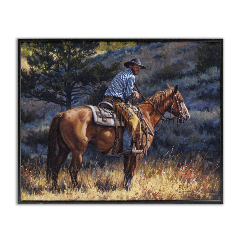 «Early Start Cowboy», art de la giclée encadrée par David Graham, Giclée encadrée noir minuit, H 11 po x l 14 po