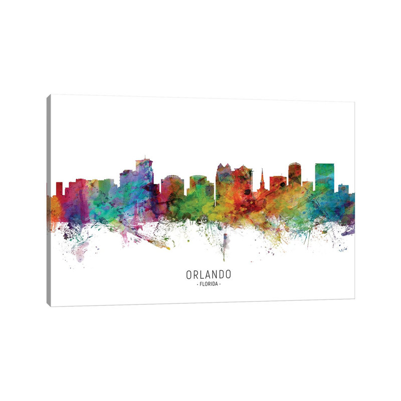 Orlando Florida Skyline by Michael Tompsett - Wrapped Canvas Painting, 20.32 cm H x 30.48 cm W