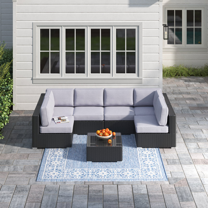 Ensemble de conversation pour 4 personnes avec coussins Cristofer | Canapé de patio pratique en osier, Noir