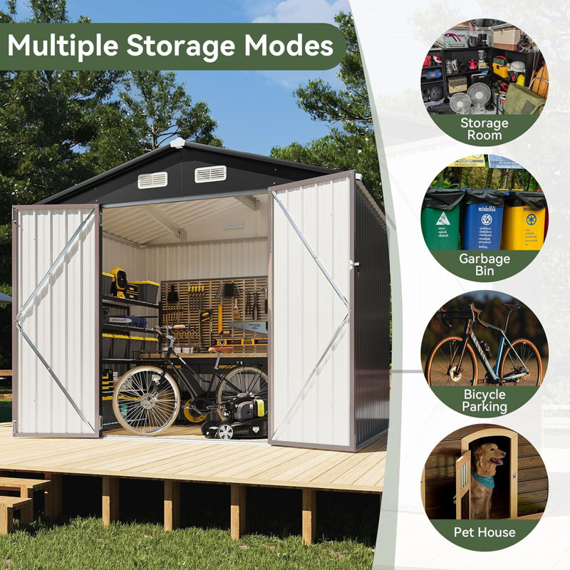 8 ft.W x 6 ft.D Metal Storage Shed, 8'x 6'