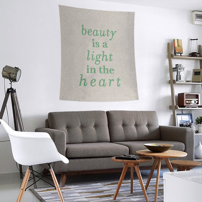 Tapisserie en polyester en citation de beauté, H 60 po x l 51 po, Blanc / vert