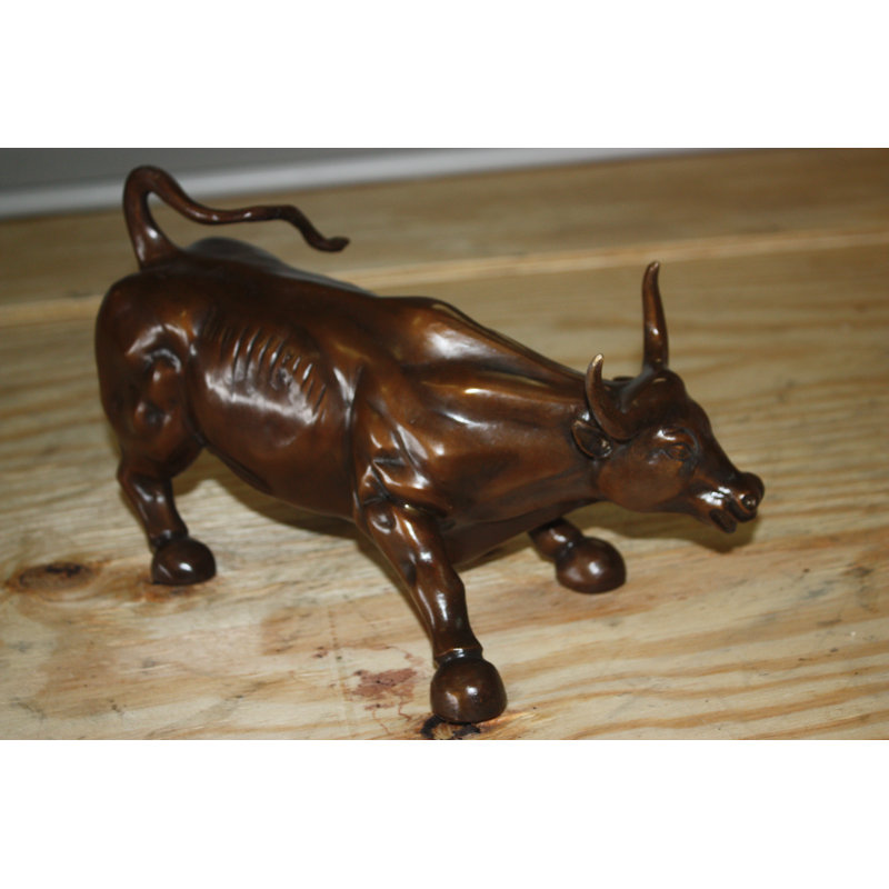 Petite statue de taureau en bronze Wall Street - sculpture emblématique Briallen, L 12 po x l 6 po x H 7,5 po