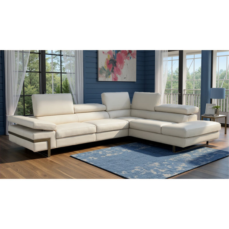 Norwich RAF Sectional in Light Grey, Light Grey Leather