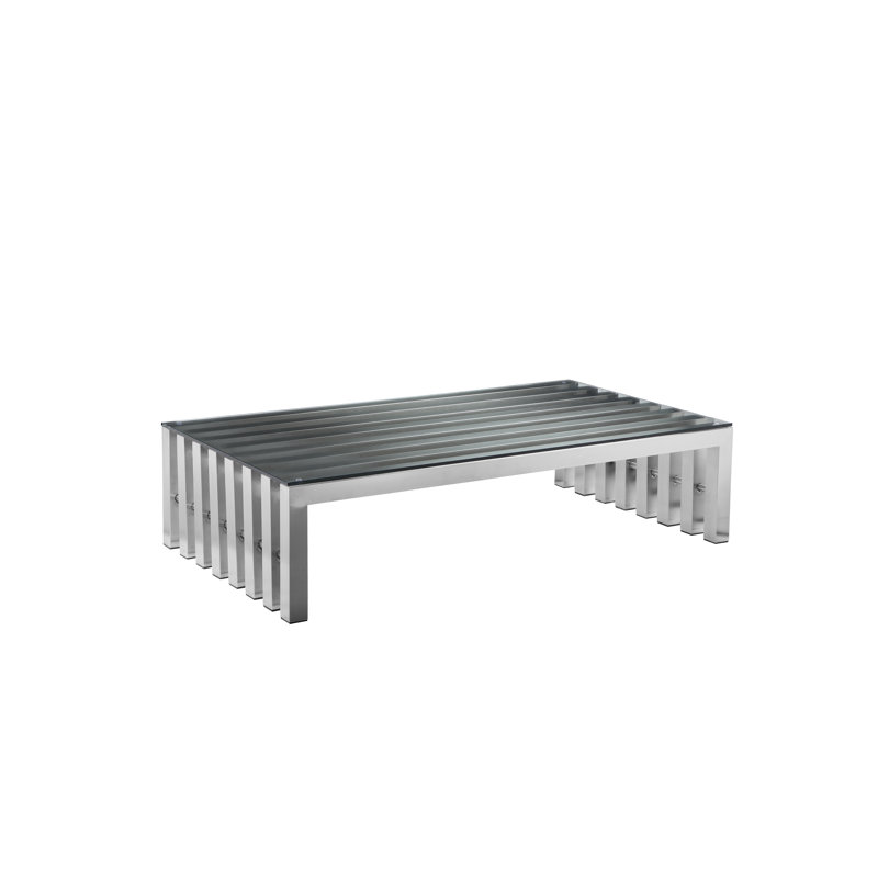 Lexter Coffee Table, 14" H x 55" L x 29.5" W, Silver Polished Steel