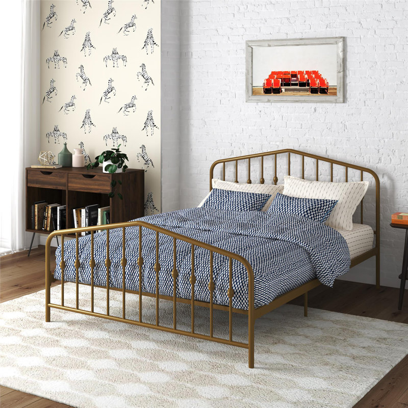 Bushwick Metal Platform Bed, Queen, Gold